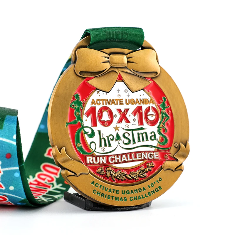 Manufacturer Custom Sports Marathon Running Medals Merry Christmas Finisher Gold Medal Trophies & Plaques