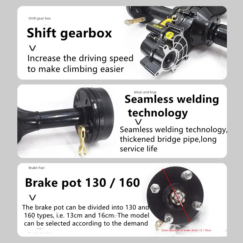 Электрический трехколесный дисковый тормоз, задняя ось в сборе, двигатель высокой мощности, с низкой передачей, аксессуары для всего автомобиля, двигатель постоянного тока