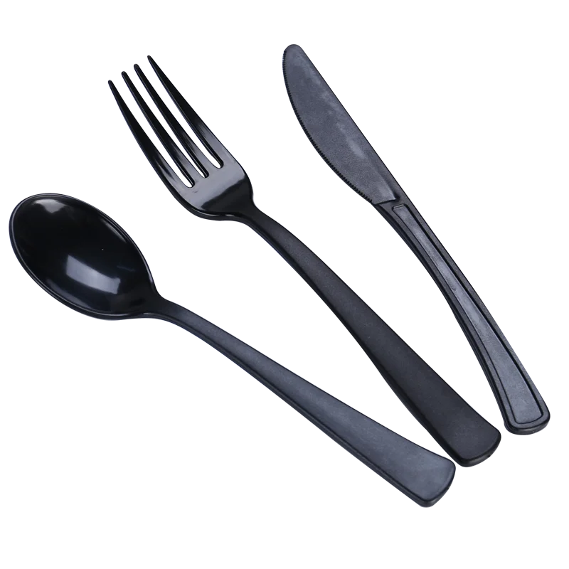 Heavy Weight Take Away Travel Disposable Plastic Black Utensils Cutlery