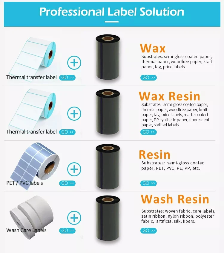 Manufacturer Wash Care Resin Ribbon 40mm 300m Thermal Transfer Ribbon for Garment Use Polyester Satin for Clothing