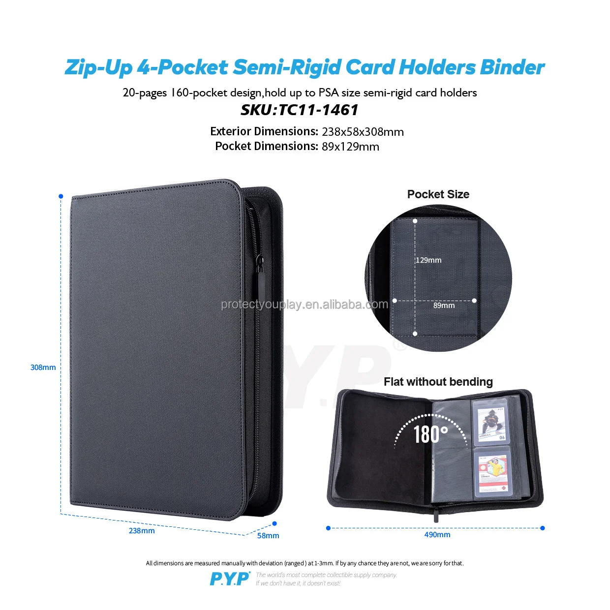 Semi-Rigid Card Saver Collectors Binder - Holds 360 Cards, Zipper Closure,  Ideal for Trading Card Collection and Storage.
