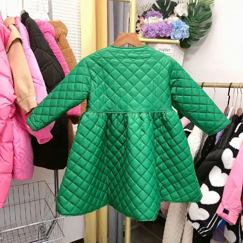 Girls' Plaid Cotton Coat 2021 Winter Big Children's Long Coat Pure