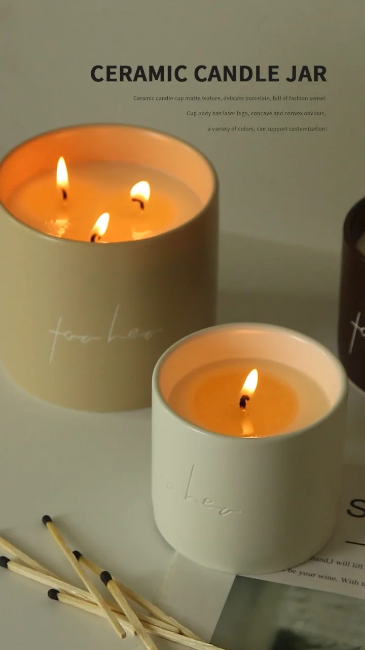 Customized Ceramic Candle Jars Creative Unique Matte Laser Engraving Logo Luxury Candle Jars