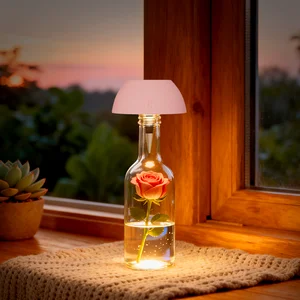 Solar-Powered Portable pink Color Table Lamp & Decorative Bottle Light Ideal for Windowsills, Dining Rooms, and Cafés