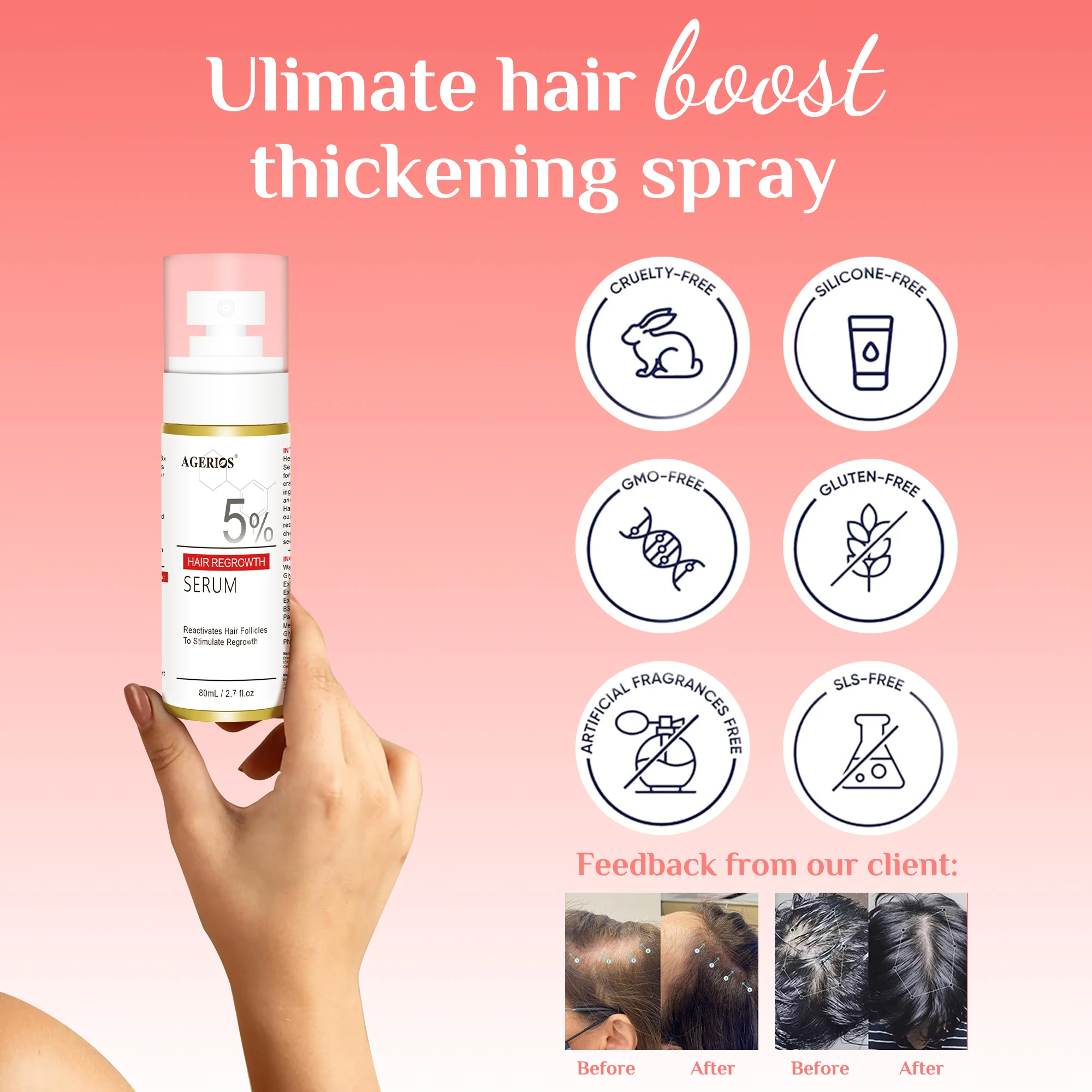 Organic Scalp Revitalizing Spray with Amino Acids & Hyaluronic Acid for Hair Follicle Stimulation and Growth