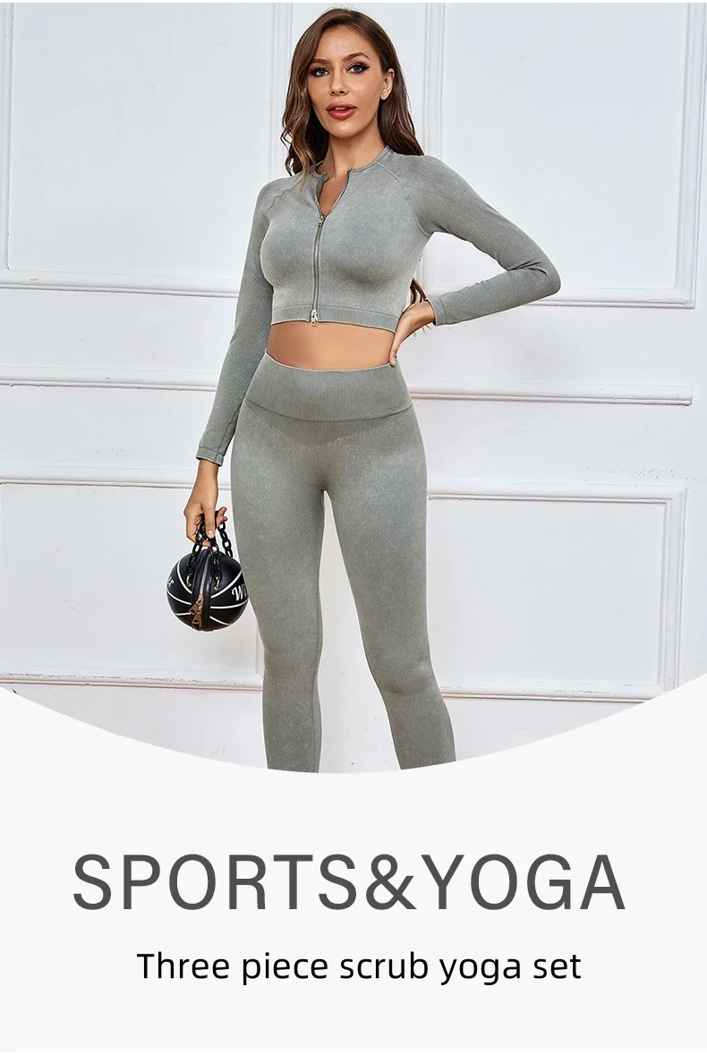 Women's Double Zipper Long-Sleeved Yoga Suit Adjustable Cross-Over Bra High-Waist Hip-Raising Trousers Three-Piece sports Set supplier