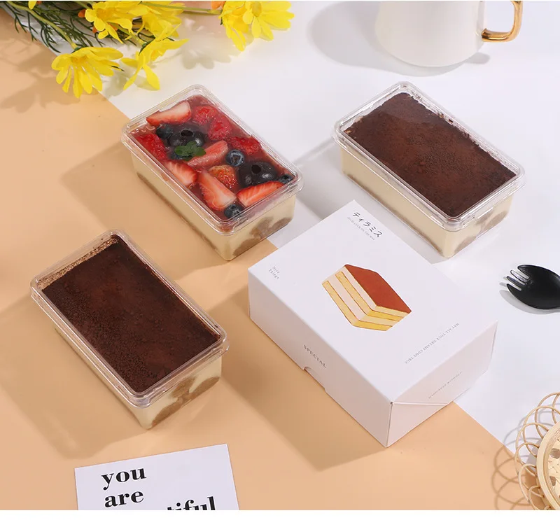 Transparent Tiramisu Plastic Box With Lid Thousand Layer Mousse Cake