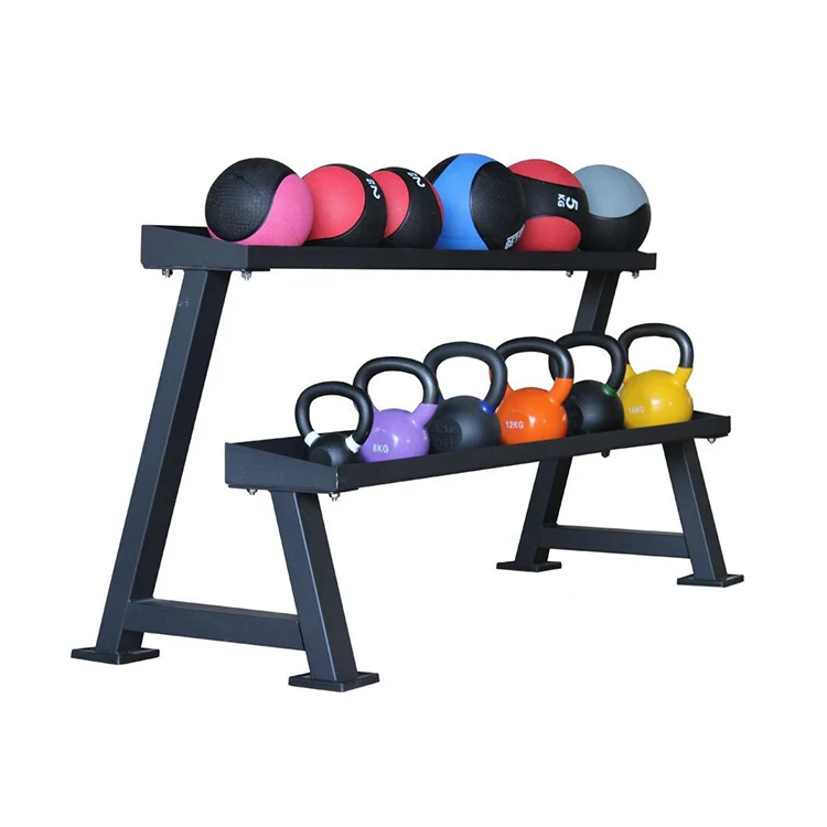 Commercial Dual Tier Hex Dumbbell Storage Rack Kettlebell Racks For Gym