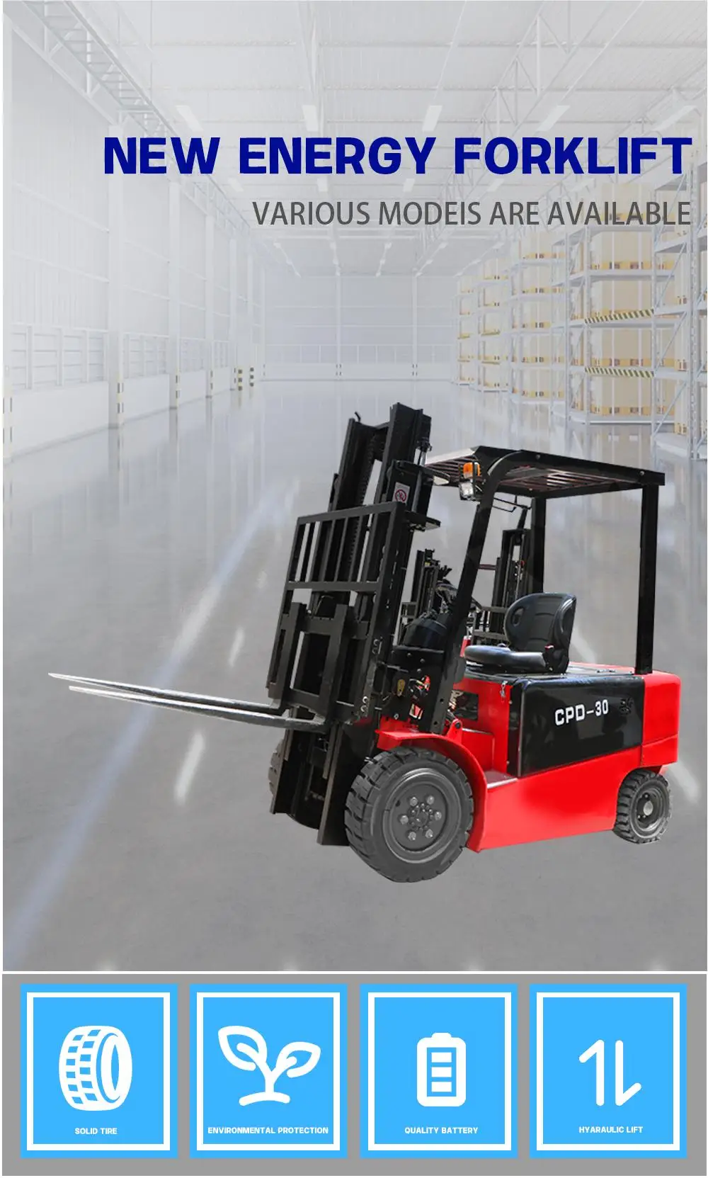 Electric Material Handling Equipment 3ton 2t 1t 0.8ton 0.5ton 3-5m Montacargas Narrow Aisle Forklift 0.5 Ton Rated Loading manufacture