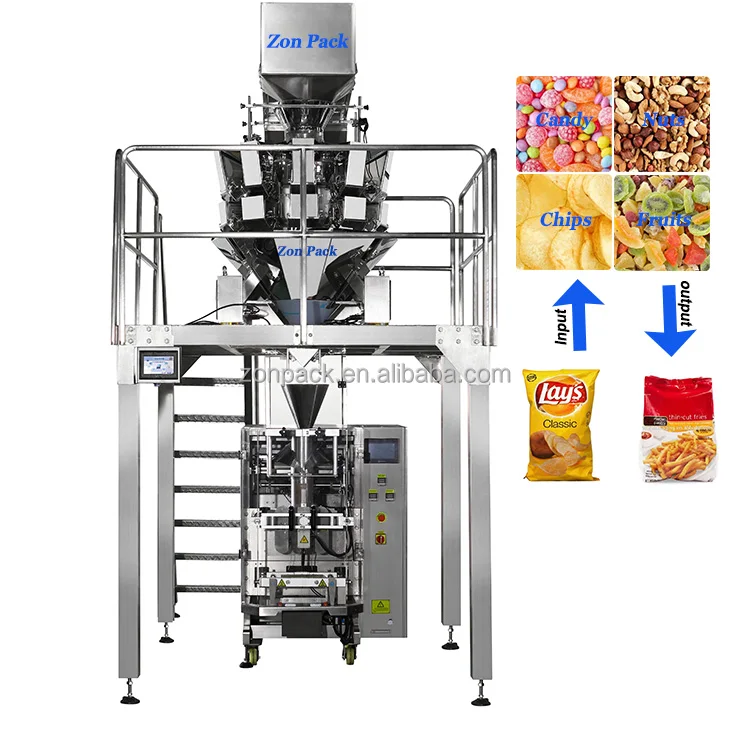 Fully Automatic Bean Nuts Weighing Packaging 10/14 Head Weigher Vffs Rice Packing Machine 1kg 5kg
