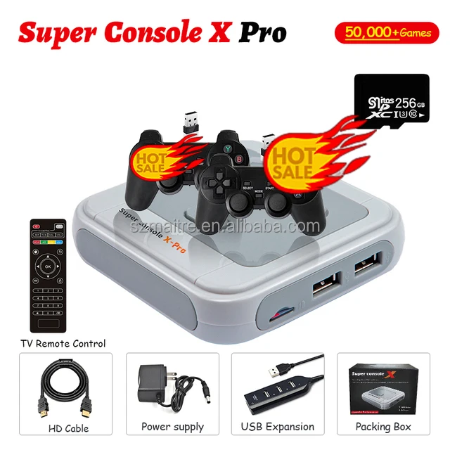 Super Console X Pro Game Console For Ps1 64G/128G/256G Classic Retro  33000+/41000+/50000+ Games Super X Pro Console 4k Hd on TV