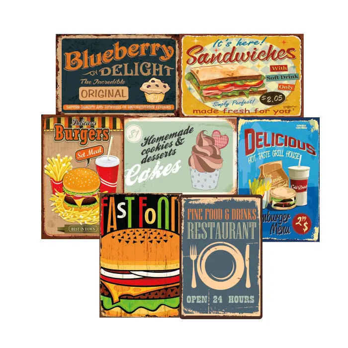 5 Cartelli In Metallo Vintage 20x30 Cm Per Garage, Officina E Uomo - Decorazione Retrò Con Olio E Stazione Di Servizio - 2