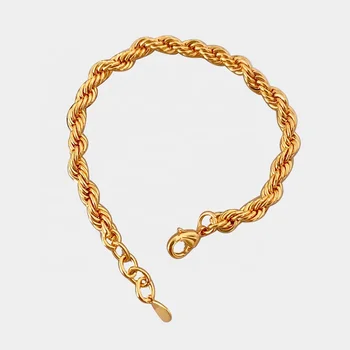 Chic Punk Chain Jewelry 24K Gold Plated Titanium steel Chain Bracelet Twist chain bracelet