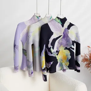 High Quality Wholesale Factory Miyake Pleated Flower Top Women Casual Style Shirt Pleats Long-Sleeved T-Shirt