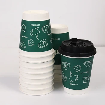 Biodegradable Custom Logo  Double Wall  Paper Cups for to go coffee shop fast food restaurant packaging