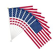 Wholesale Small  mini High quality Digital Screen UV Printing  Custom Design banner flag USA America national Hand Waving Flags