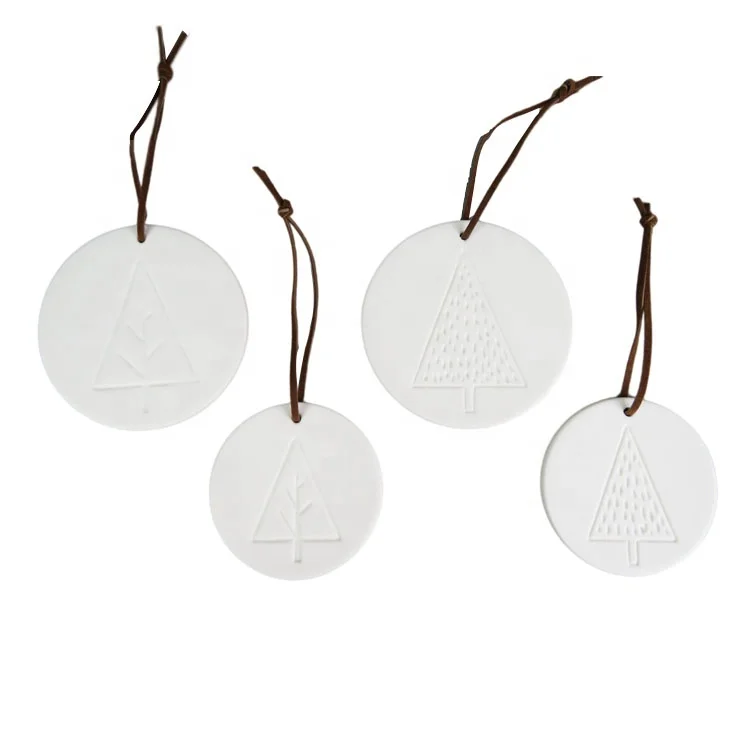 White Mini Round Xmas Tree Hanging Ornament with Relief Design for  Christmas  from high quality ceramic material