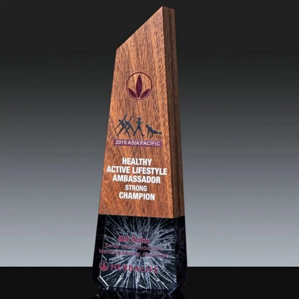 ADL New Medal and Trophy Designs Wooden Trophy with Black Stone Base with Customized Words and Logo Souvenir Gifts