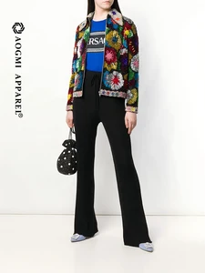 Haute Couture Comfortable Ladies Shiny Sequin Lace V-neck Zipper Embroidered Eco-Friendly Winter