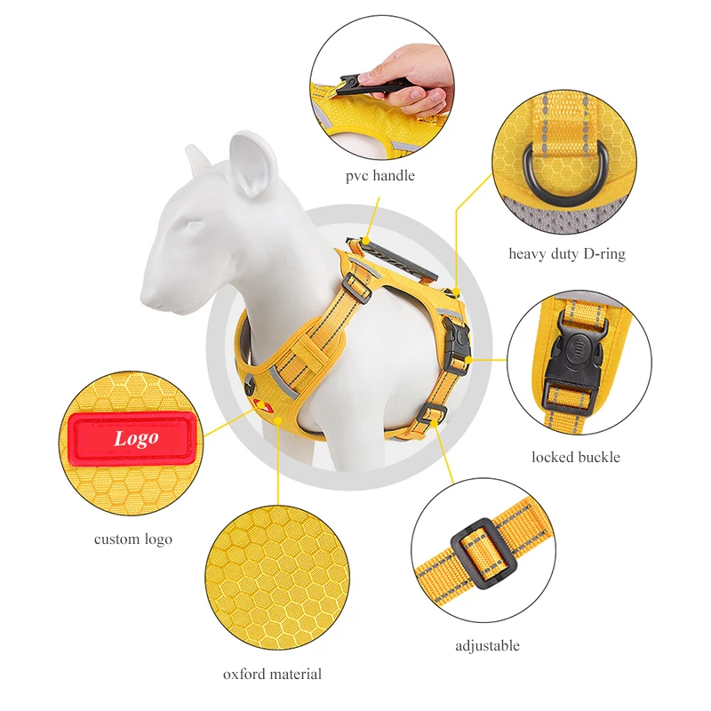 Reflective Safety Pet Harness Black Solid Color Front Clip Harness Dog Mesh Harness At Night