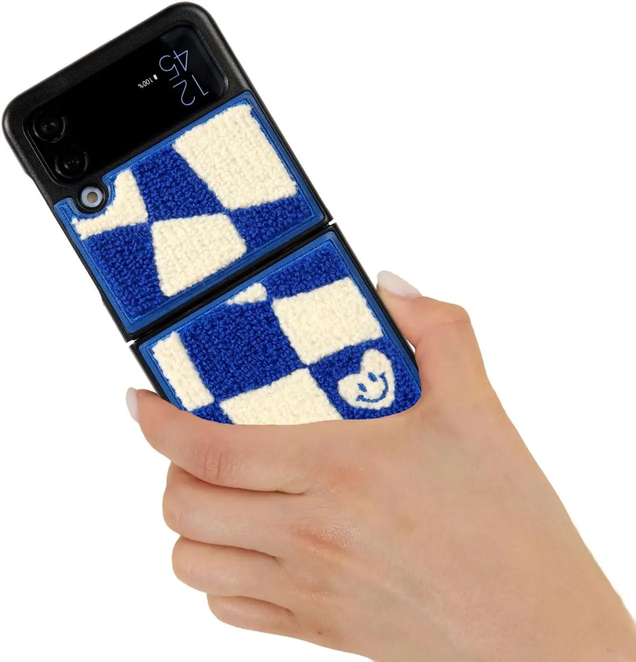 Skin Case Compatible with Galaxy Z Flip 6 5 Embroider Pattern Tuft Buckle Checkerboard Design Embroidery Handmade Phone Covers  