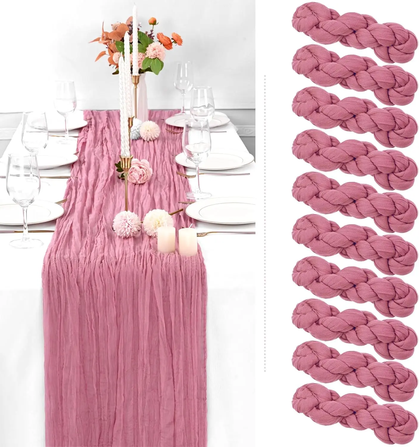 Марлевая настольная дорожка из пыльной розы 10 футов полупрозрачная в стиле бохо или деревенский декор для свадебного стола