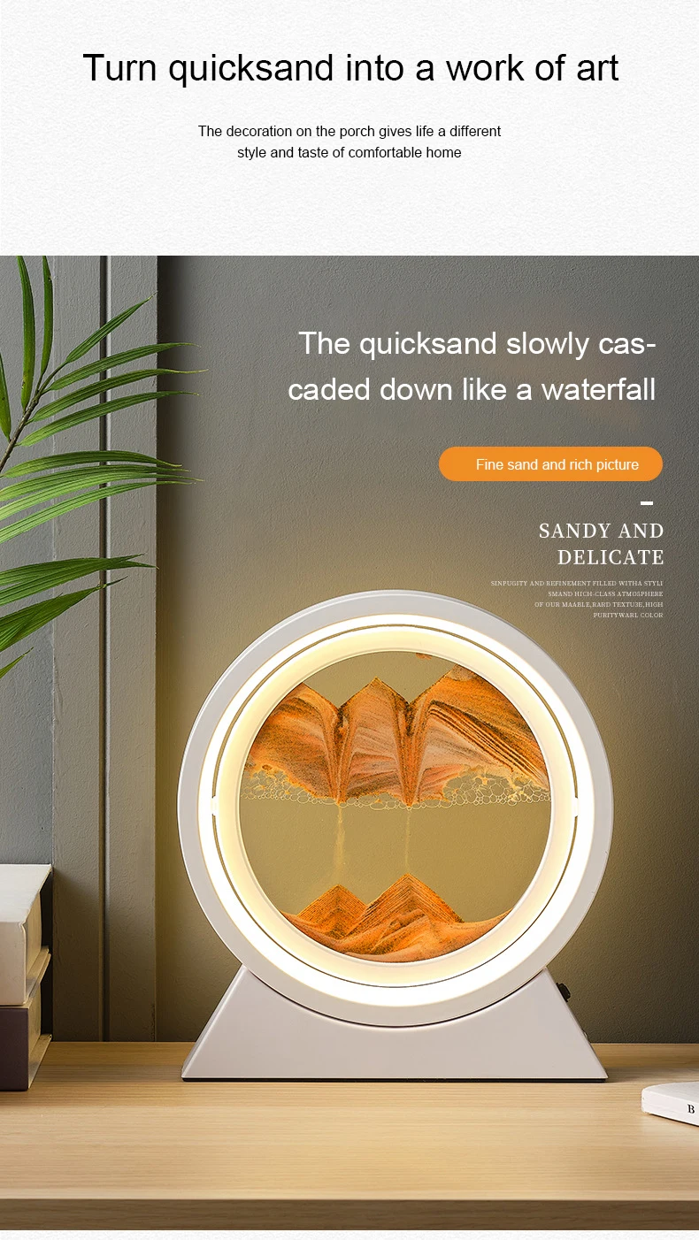 Creative Quicksand Painting Hourglass Relaese Stress and Anxiety Indoor Desktop 3D Sand Painting Dynamic Sand Painting LED Lamp