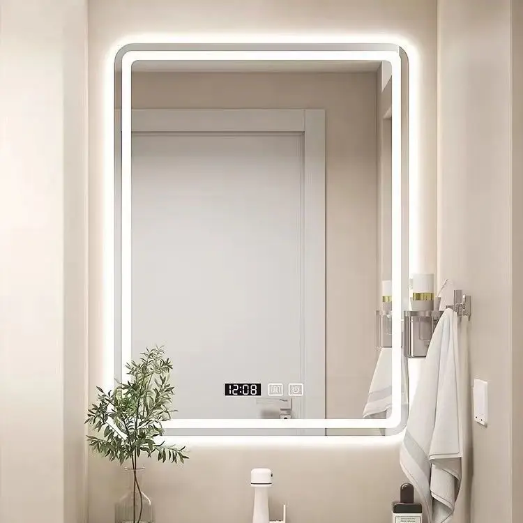 Simple Wall Lighted Bath Mirror Smart Large Frameless Electronic Led Mirror For Bathroom