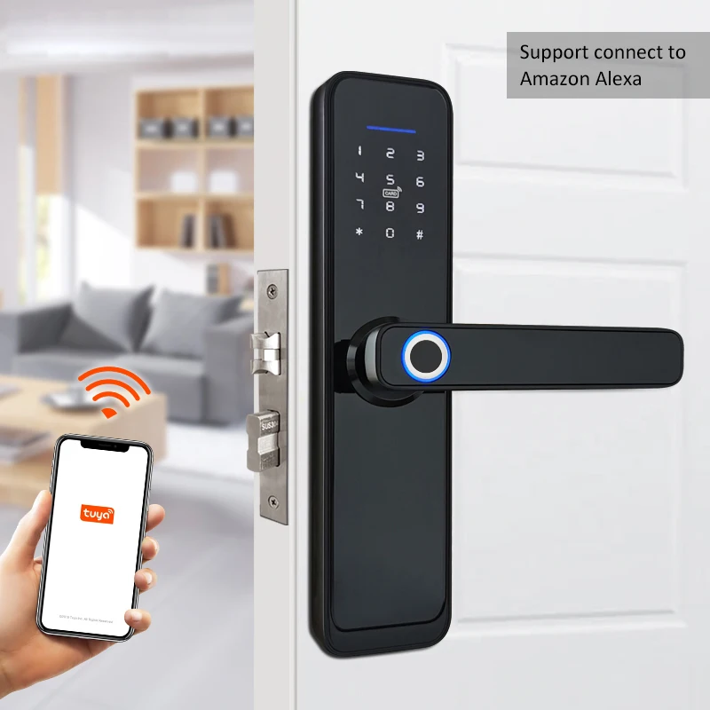 MILRE Fingerprint Lock Smart Card Digital Code Electronic Door Lock Home Security Mortise Lock Wire Drawing Panel