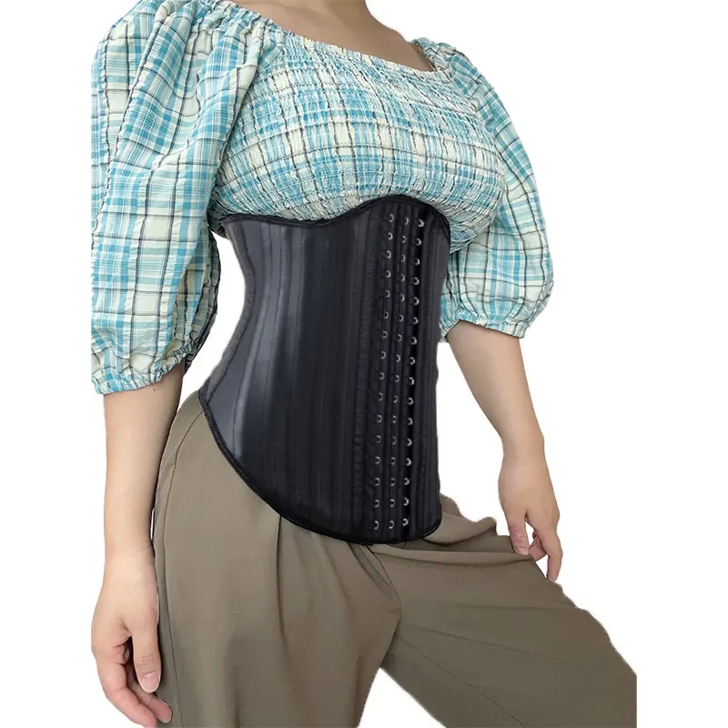 Back Shorter Rubber Corset Smooth Latex Waist Cincher Girdle Compression Tummy Control 25 Steel Bones Waist Trainer for Women