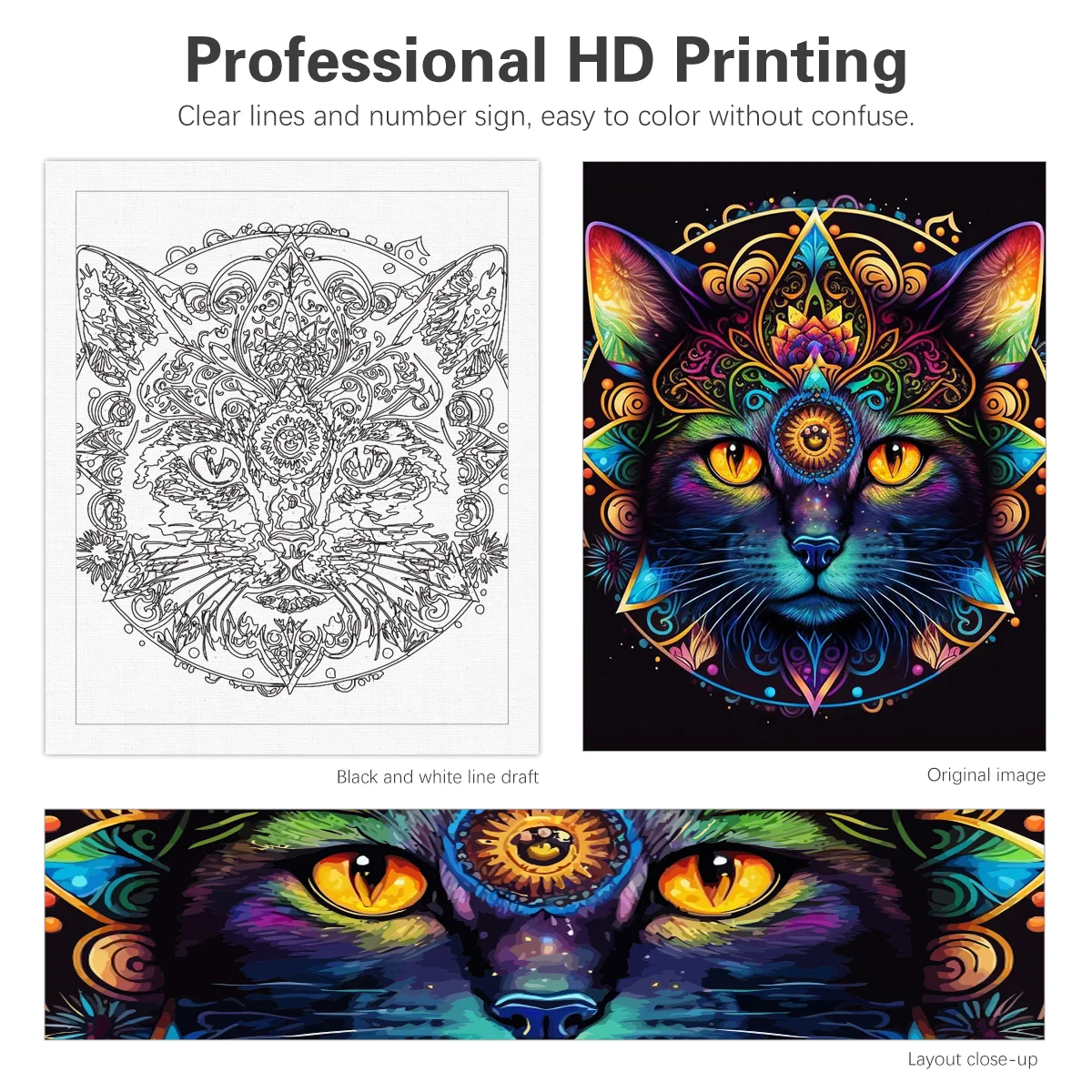 YFWUQI Peinture par Numéros Kit, Lot de 2 Peintures à l'Huile DIY Acrylique Peinture ​pour Adultes Enfants Débutant - Toile de Peinture Numéro Chat et Tigre 16 x 16 Pouces (Sans Cadre