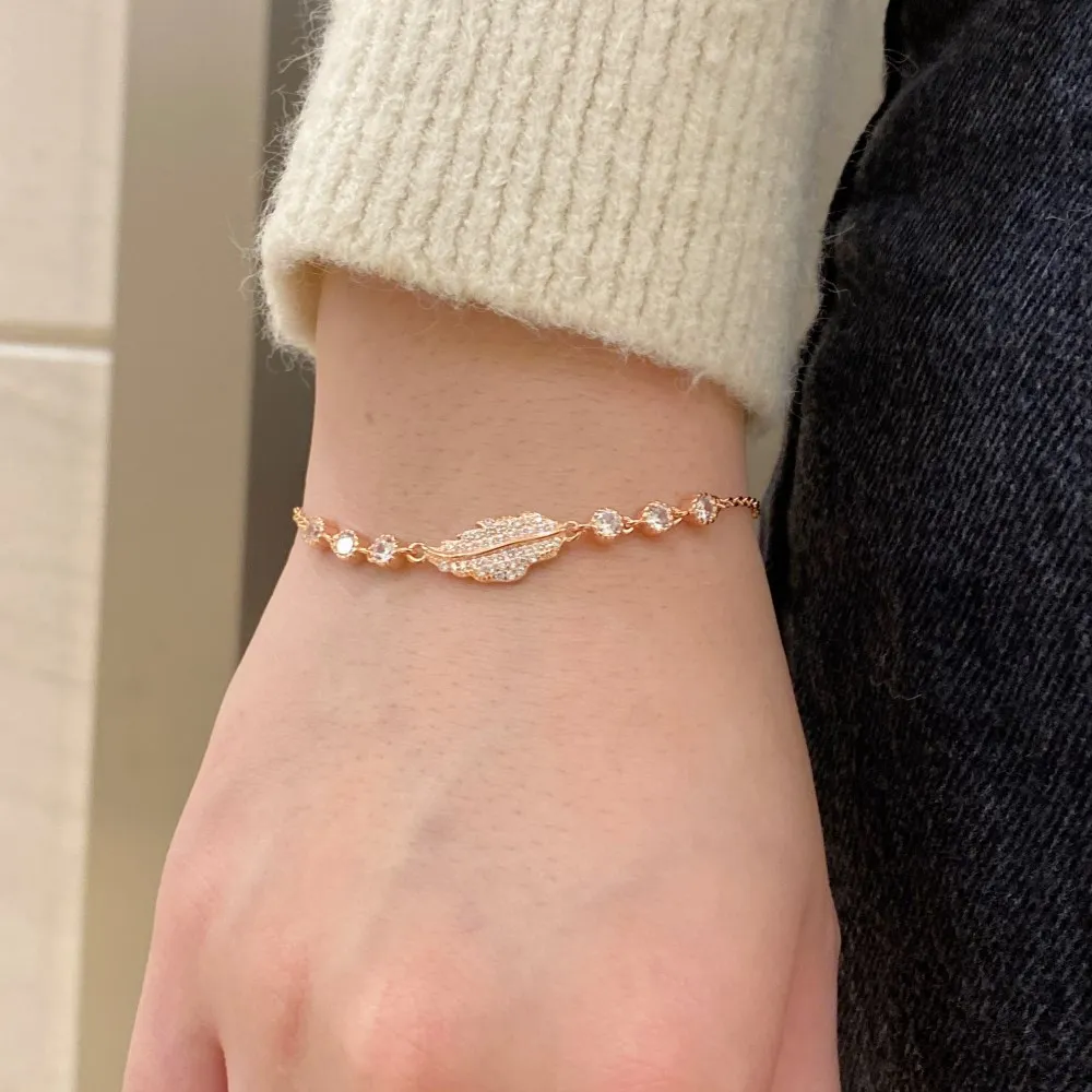 KAKODIY Elegant Design Rhodium Rose Gold Plated 925 Sterling Silver Bracelet Hypoallergenic 5A Zirconia Leaf Chain Bracelet for Women detail 1