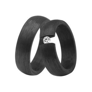 Tizti Jewelry 6mm Brushed Black 100% Pure Carbon Fiber Wedding Ring for Men White Zircon Ring for Women