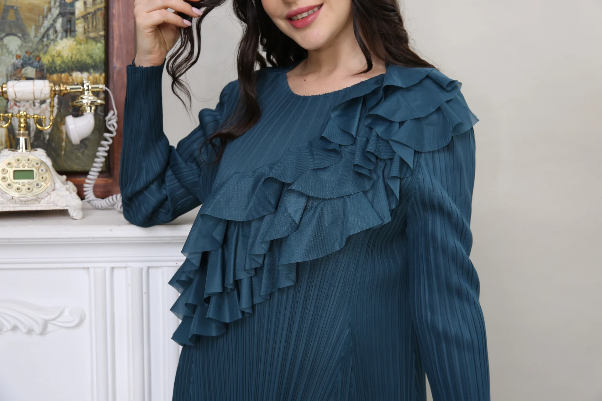 dark blue modest dress Sleeveless navy blue dress with pockets| Nuichan maxi dresses