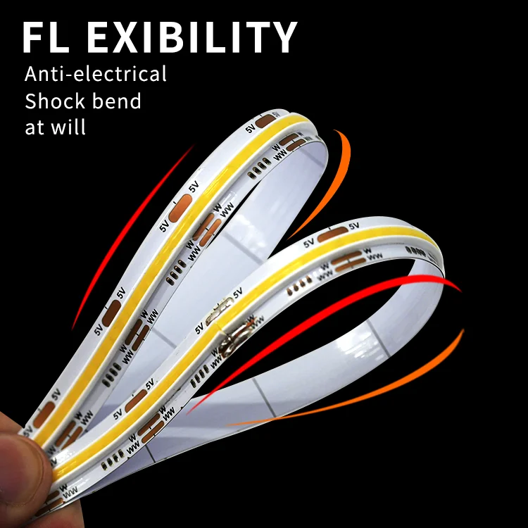 New Arrivals CCT Warm/Cold White DC5V COB Strip LED 640LEDs/M Flexible COB LED Light Strips