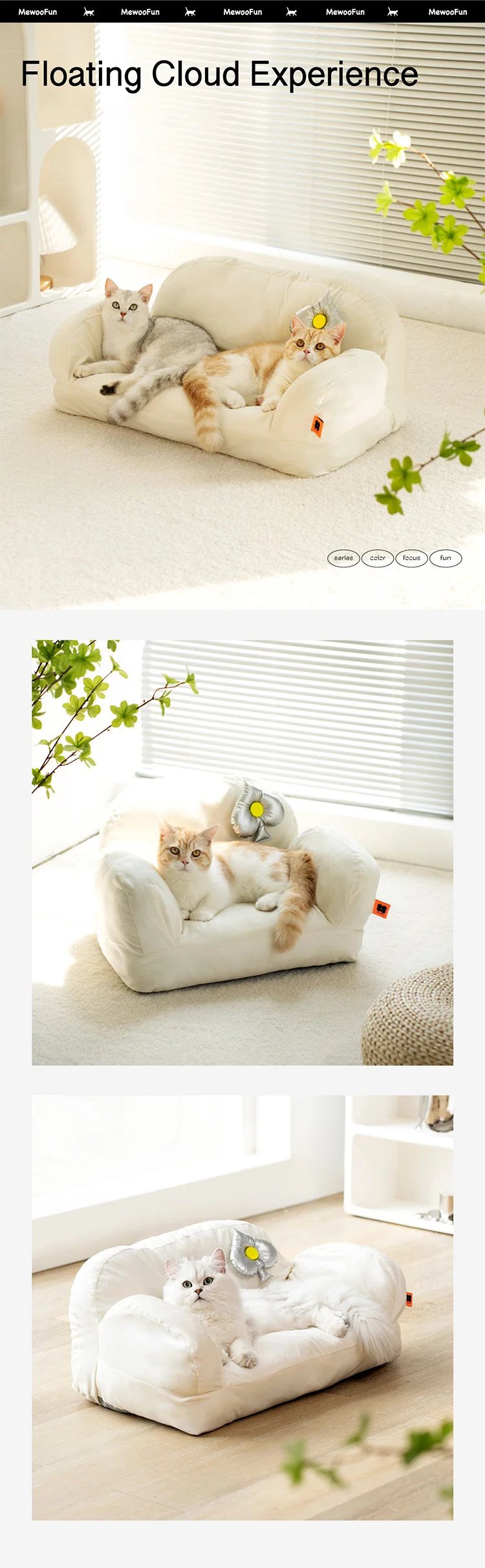 Mewoofun 2022 New Custom Fluffy Cat Bed Couch Washable Pet Sofa Bed