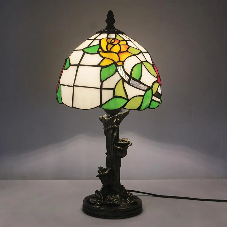 LongHuiJing 8-Inch Charming Modern Simple Tiffany Style Stained Glass Table Lamp