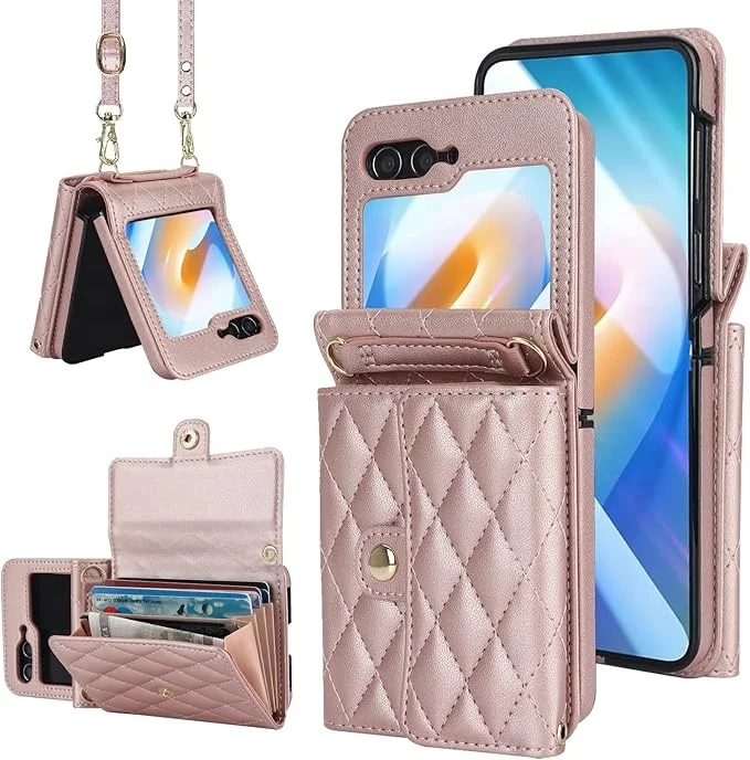 Laudtec Crossbody Wallet Case for iPhone 16 Pro Lanyard Strap Card Holder Ring Kickstand Magnetic Flip Folio Zipper Purse Case