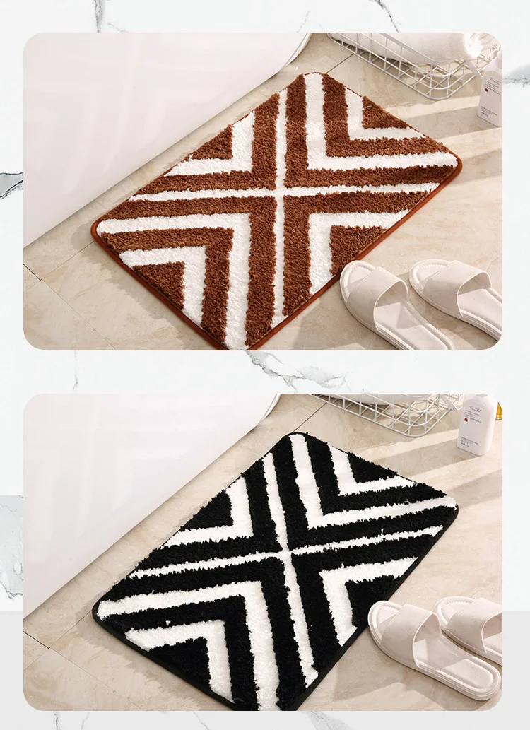 Customized Two-color Geometric Bathroom Non Slip Mat Bedroom Living Room Washable Floor Mat supplier