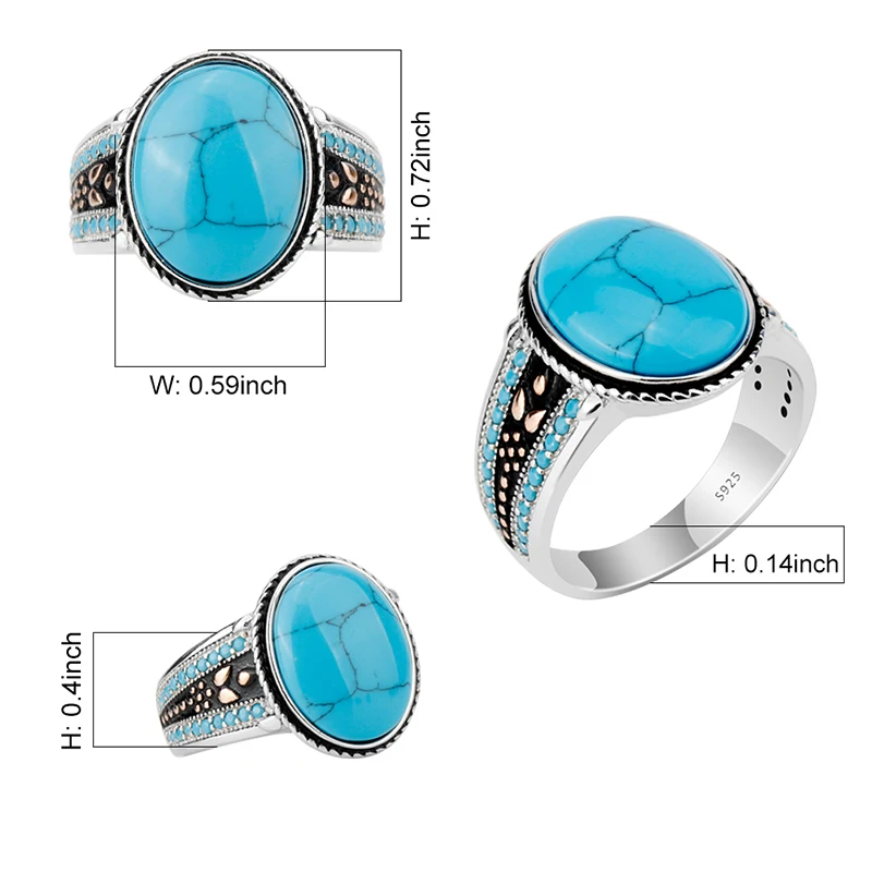 555Jewelry Men’s Stainless Steel Ring – Vintage Celtic Turquoise Signet Ring – Oval Blue Stone, Silver, Size 11