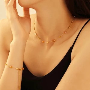 Ilona Fashion 18k Gold Plated Jewelry Set for Women Sweet Style Natural Stone Beads Necklace Bracelet for Party Engagement