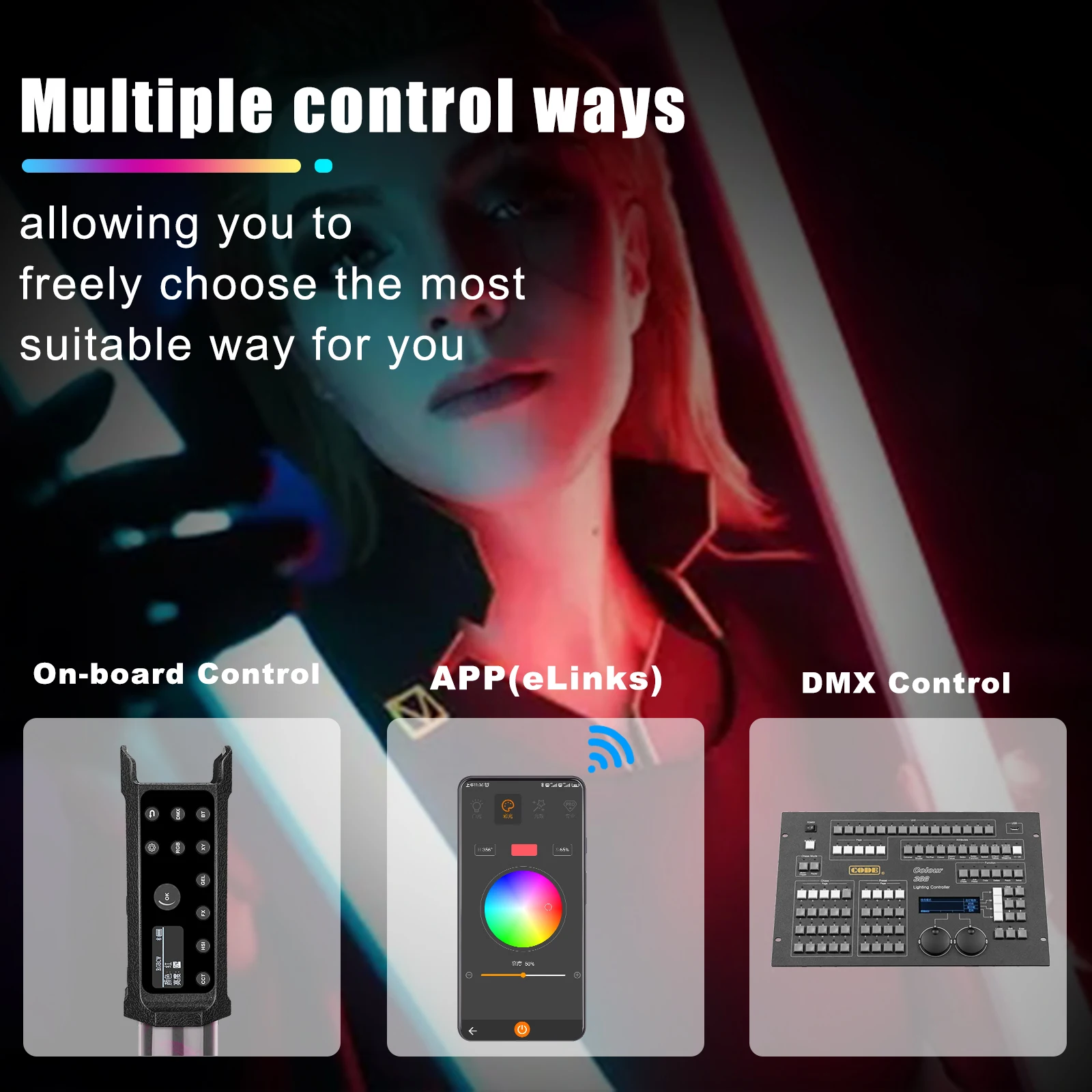 LUXCEO P120S 30W LED Tube Light with DMX Control for Film Making