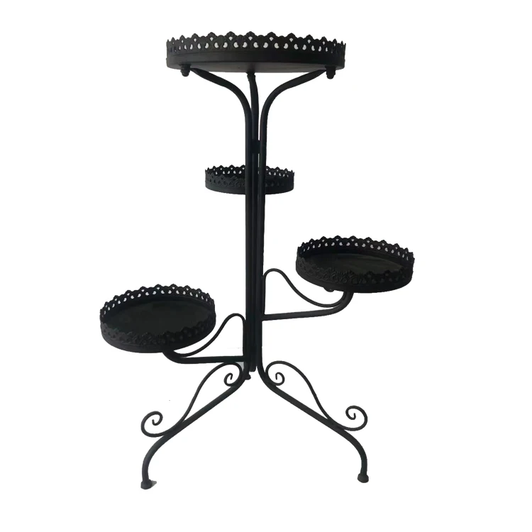 Creative Design Foldable Metal Plant Stand with Tree Shaped 4 Holders Flower Pot Display Rack for Outdoor Garden and Flower Shop