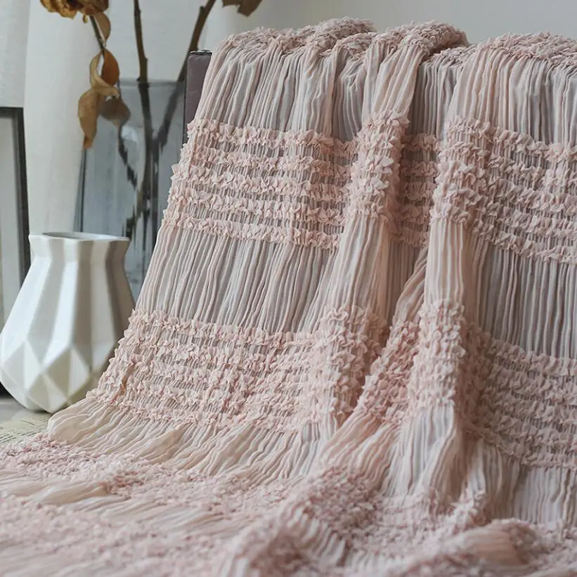 Spring Summer New Chiffon Hook Embroidery Stripe Wrinkle Fabric fairy Style Wedding Dress Elastic Fabric Wholesale