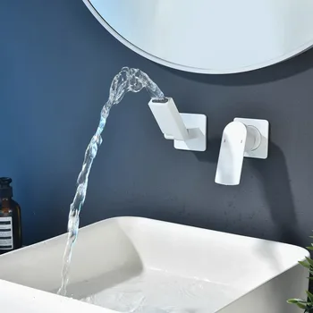 Wall Mounted Bathroom White Mixer Faucet Hot Cold Water Tap Single Handle Bathtub Basin Sink Faucet