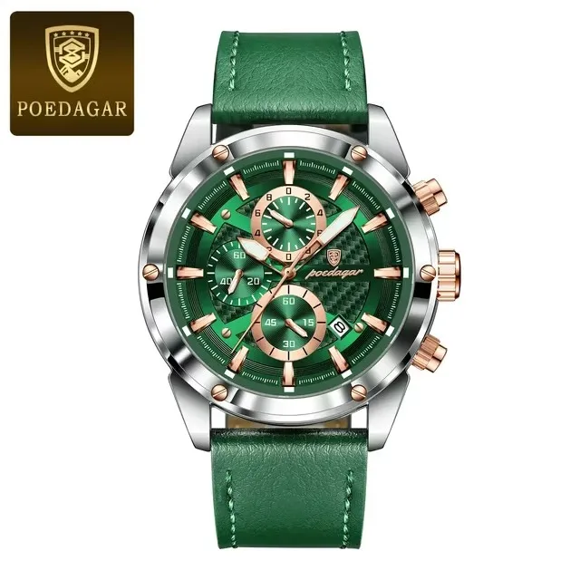 POEDAGAR 860 Fashion Classic Genuine Leather Band Clock Hardlex Dial Window Material Men aperçu 10