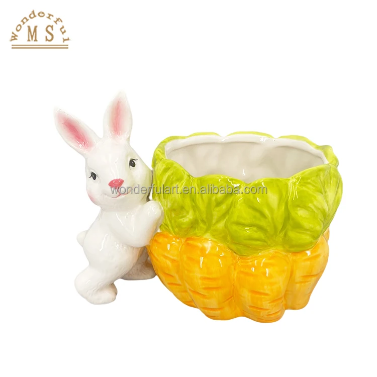 Oem radish dish Shape food Holders 3d Style tray vegetable rabbit jar Ceramic porcelain Easter salad seasoning carrot plate