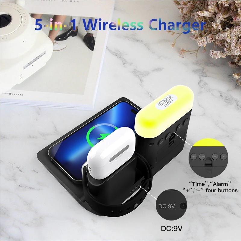 5-in-1 Multifunctional LED Light Electric Phone Charging Station New Product Multiple Device Adapted Chargers Adapters Wholesale