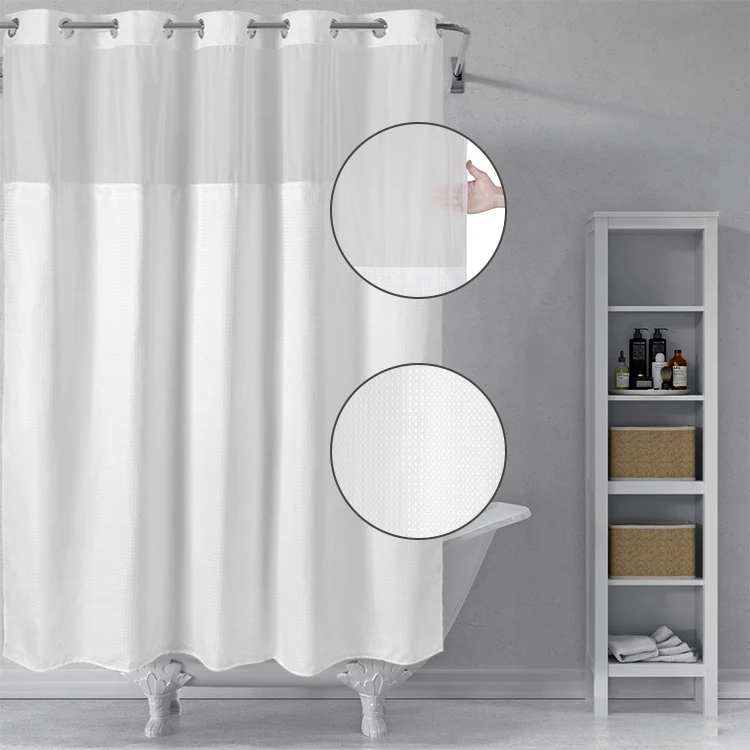 Waffle Doubled Layer Hookless With Snap Shower Curtain With Waterproof