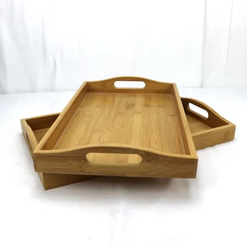 Custom wholesale Wholesale Customize Size Natural Wooden Tray With Handles Rectangular Bamboo Serving Trays